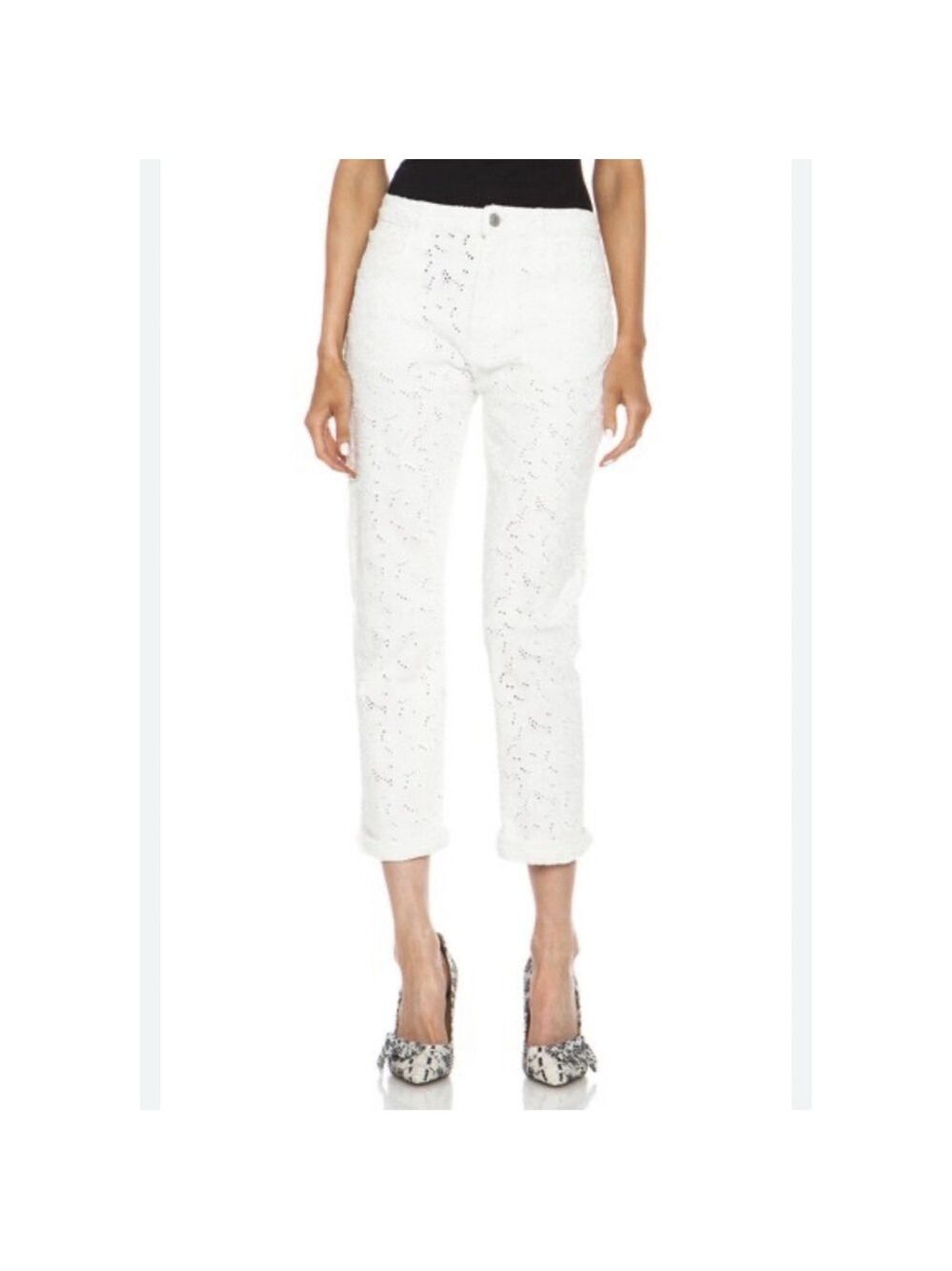 ISABEL MARANT ETOILE Maddy Lace Embroidered Jean Pant Size Small/36 White $579